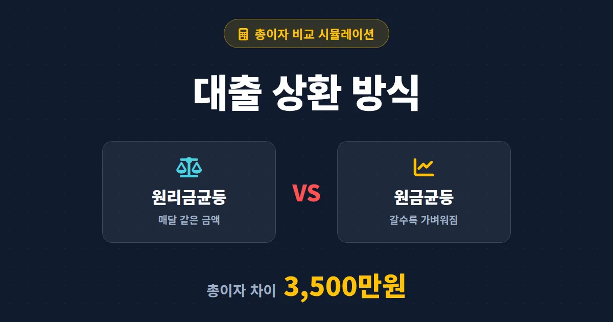 대출 상환 방식 비교 - 원리금균등 vs 원금균등 vs 만기일시, 총이자 차이 계산해보기