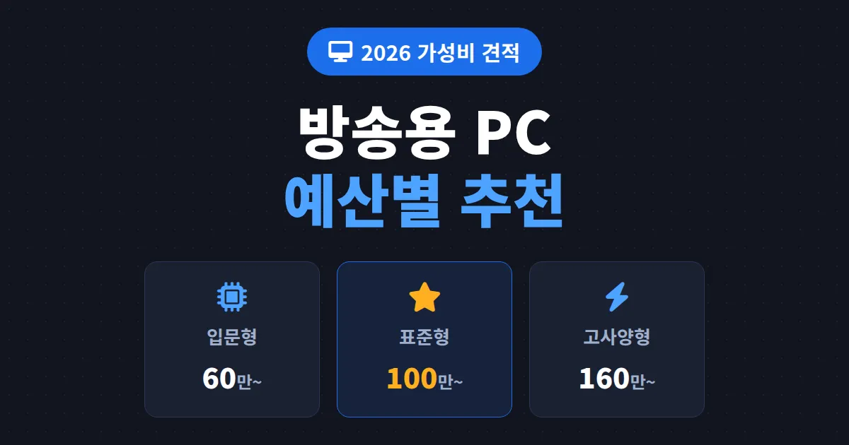 방송용 PC 견적 2026 가성비 완벽 가이드 - 예산대별 추천 부품 총정리