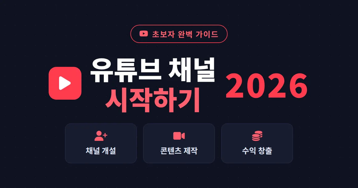 유튜브 채널 시작하기 2026 - 개설부터 수익 창출까지 초보자 완벽 가이드