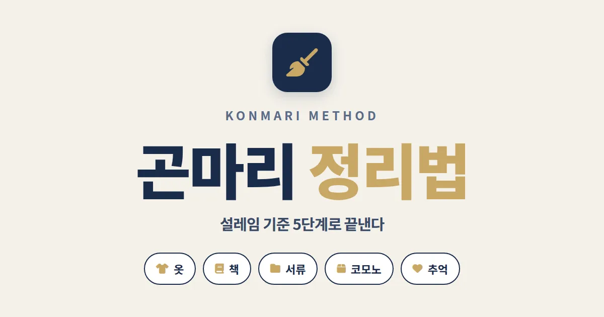 정리정돈 방법 곤마리 완벽 가이드 - 설레임 기준 5단계로 평생 어지럽지 않은 집 만들기